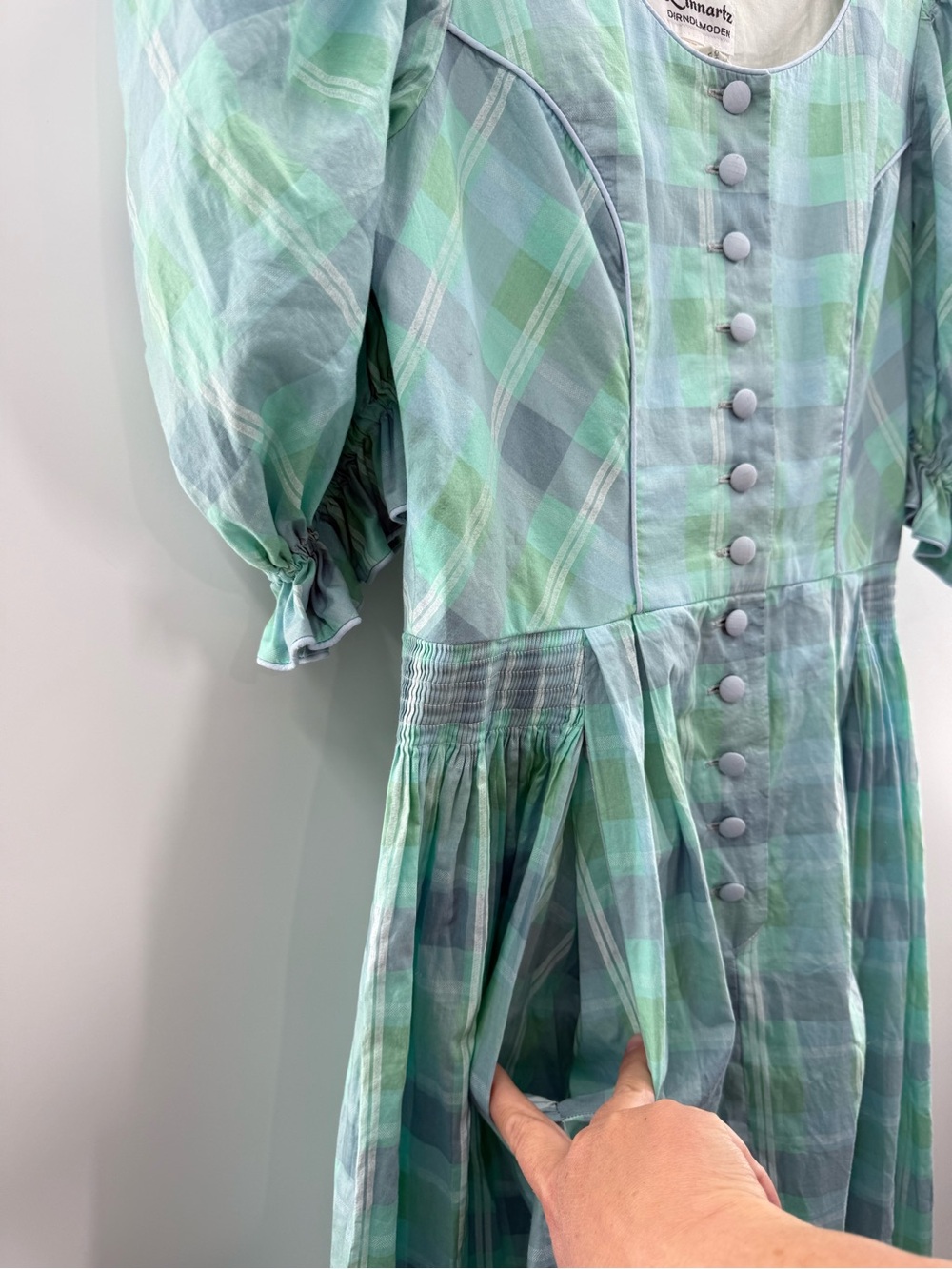 Vintage Linnartz Austrian Folk Cotton Prairie Peasant Midi Dress Puff Sleeve Med - Picture 10 of 14